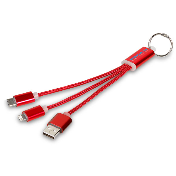 Metal 3 in 1 Charging Cable with Key Ring - Engraved